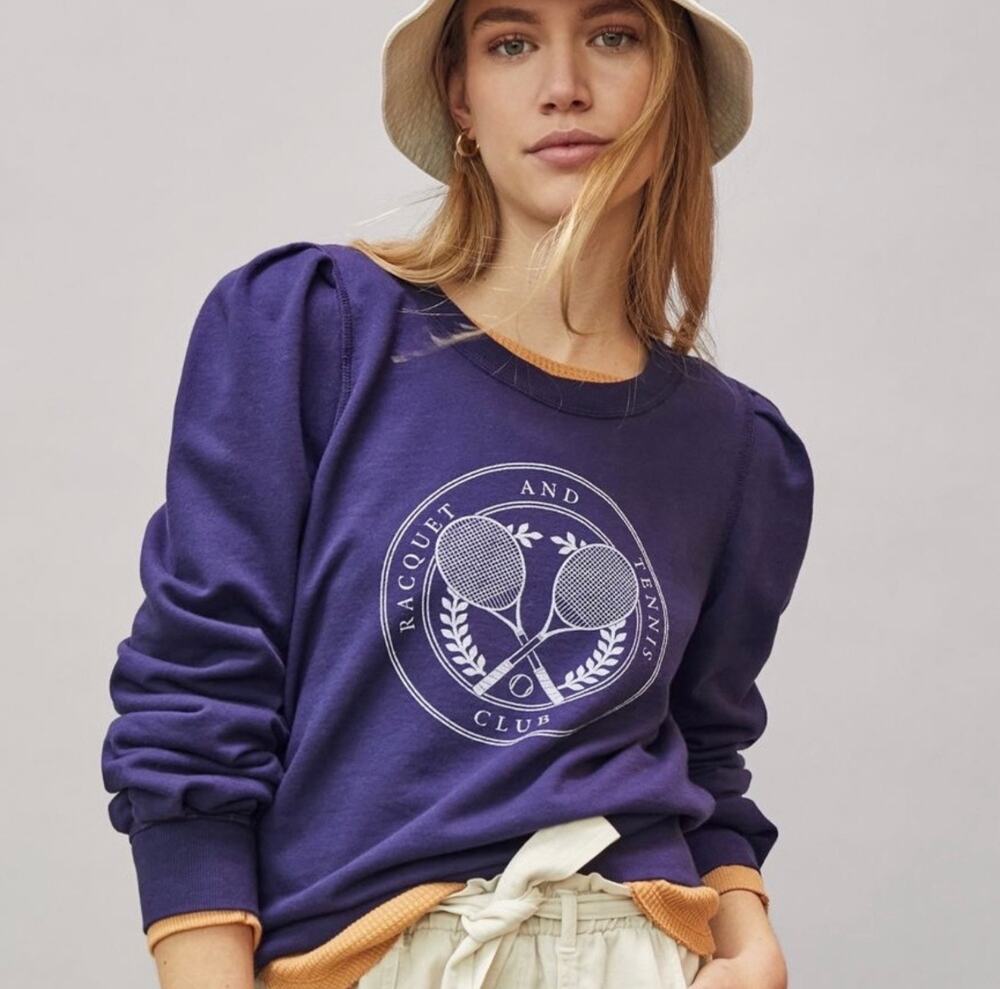 T. La Blue Racquet & Tennis Club Graphic Sweatshirt with Puff Sleeves Size XS